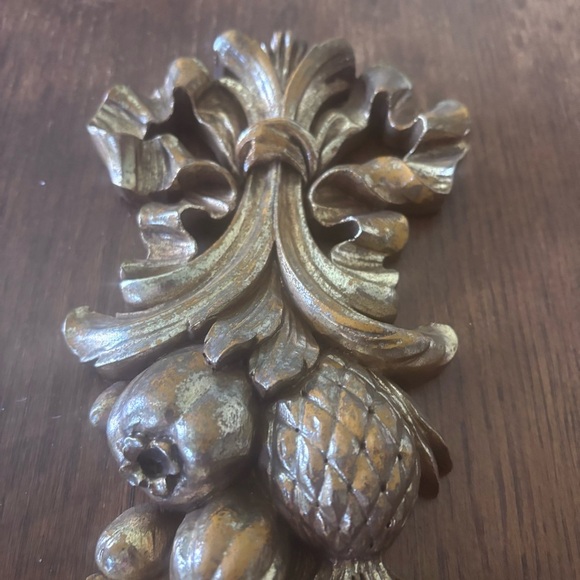 2 Vintage Hollywood Regency Gilded Wall Decor Plaque Syroco Wood Fruits 50's MCM - Picture 3 of 8